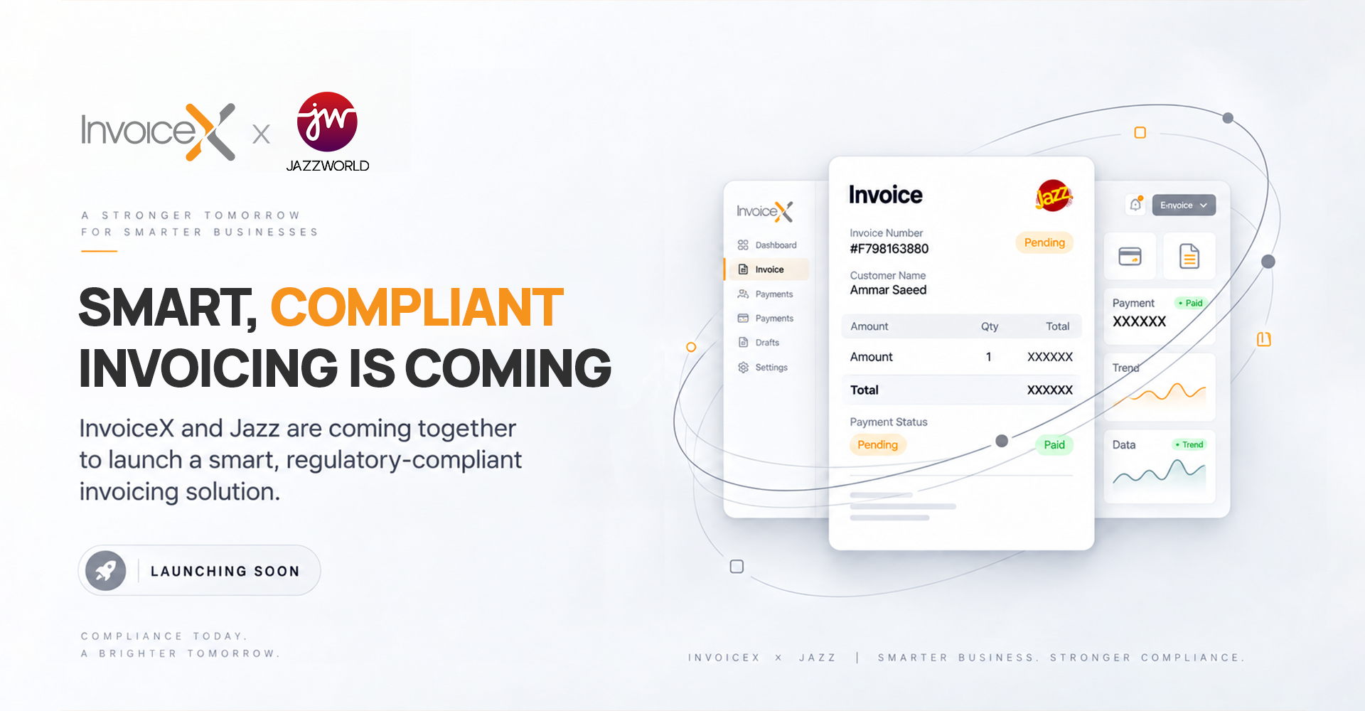 InvoiceX and Jazz are coming together to launch a smart, regulatory-compliant invoicing solution. Launching soon.